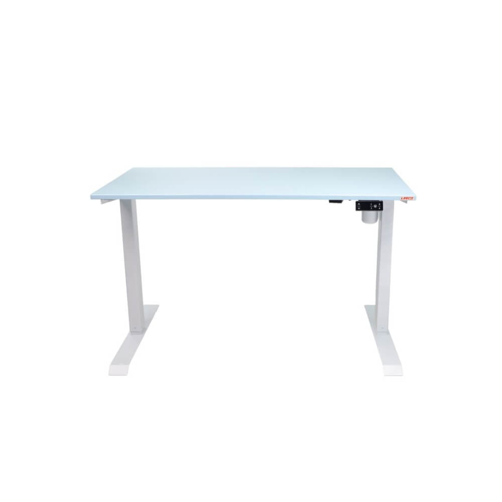 โต๊ะปรับระดับไฟฟ้า หน้าไม้ MDF เคลือบไฮกลอส มอเตอร์ 2 ระดับ LEECO GT-612-SM-BLUE ฟ้า